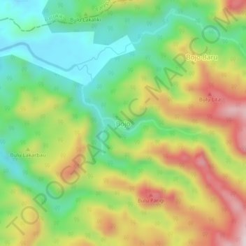 Mapa topográfico Bojo, altitud, relieve