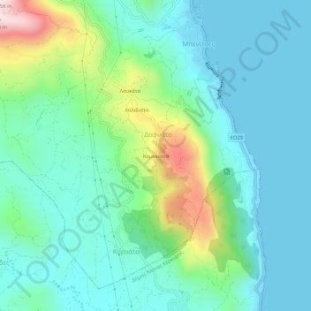 Mapa topográfico Komianata, altitud, relieve