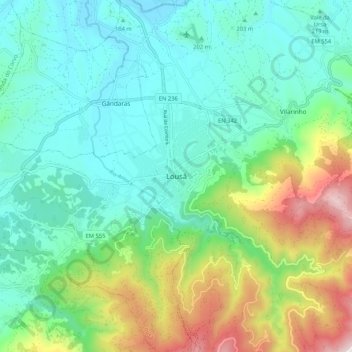 Mapa topográfico Lousã, altitud, relieve