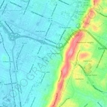 Mapa topográfico Fort Cheatham, altitud, relieve