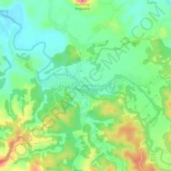 Mapa topográfico Pamagersari, altitud, relieve