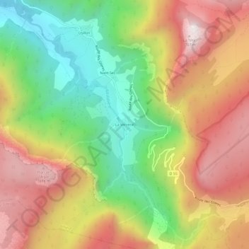 Mapa topográfico La Verrerie, altitud, relieve