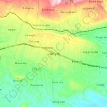 Mapa topográfico Cilongok, altitud, relieve