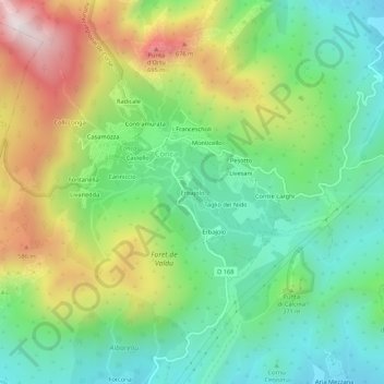 Mapa topográfico Erbajolo, altitud, relieve