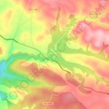 Mapa topográfico Sejas de Aliste, altitud, relieve