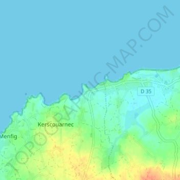 Mapa topográfico Poulfoën, altitud, relieve