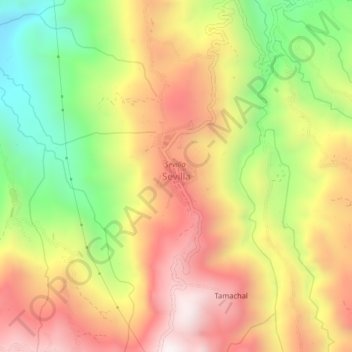 Mapa topográfico Sevilla, altitud, relieve