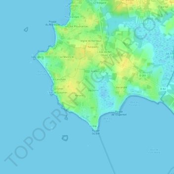 Mapa topográfico Kerlay, altitud, relieve