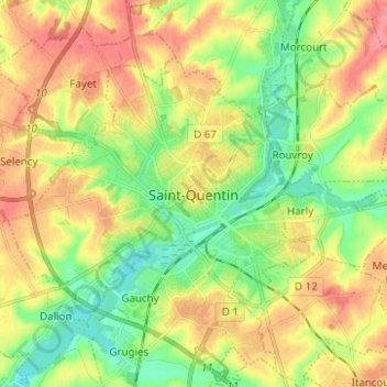 Mapa topográfico Saint-Quentin, altitud, relieve