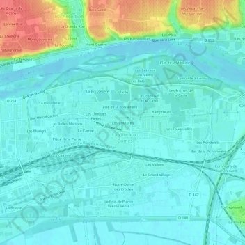 Mapa topográfico Les Coutures, altitud, relieve
