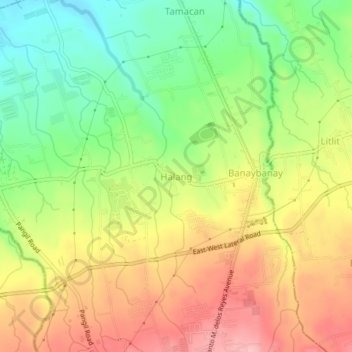Mapa topográfico Halang, altitud, relieve