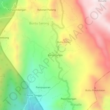 Mapa topográfico Buntu Tangla, altitud, relieve