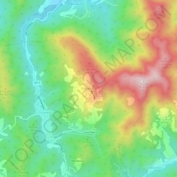 Mapa topográfico Polverara, altitud, relieve