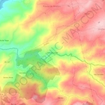 Mapa topográfico Vale de Gaios, altitud, relieve