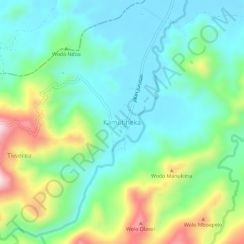 Mapa topográfico Kamubheka, altitud, relieve