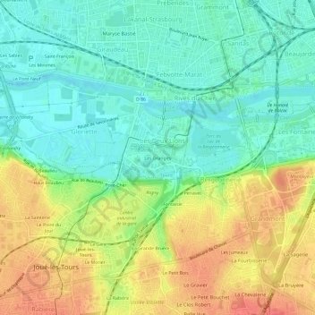 Mapa topográfico Les Granges, altitud, relieve