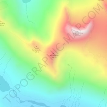 Mapa topográfico Langvasshøe, altitud, relieve