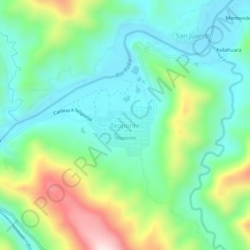 Mapa topográfico Teoponte, altitud, relieve