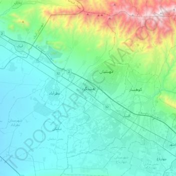 Mapa topográfico Hashtgerd, altitud, relieve