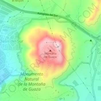 Mapa topográfico Montaña de Guaza, altitud, relieve