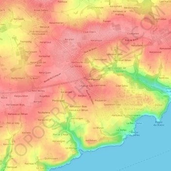 Mapa topográfico Croas ar Go, altitud, relieve