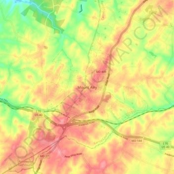 Mapa topográfico Mount Airy, altitud, relieve