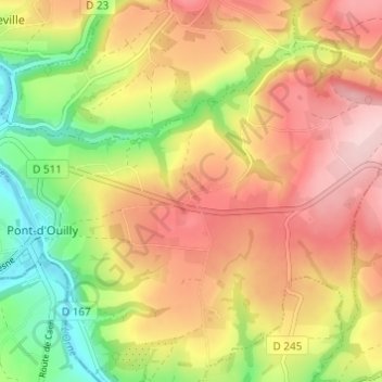 Mapa topográfico Le Bourg d'Ouilly, altitud, relieve