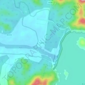 Mapa topográfico Kadra, altitud, relieve