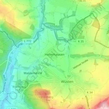 Mapa topográfico Hellerhausen, altitud, relieve
