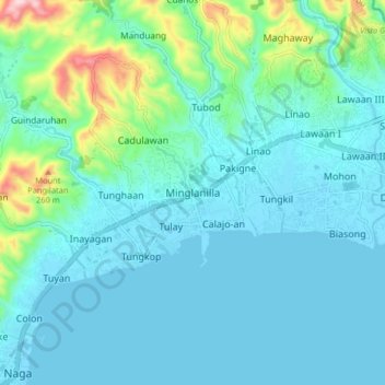 Mapa topográfico Minglanilla, altitud, relieve