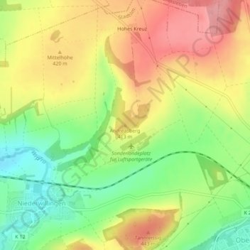 Mapa topográfico Andreasberg, altitud, relieve