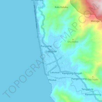 Mapa topográfico Lasusua, altitud, relieve