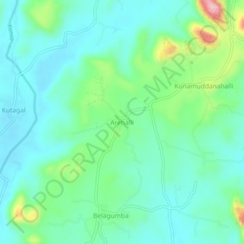 Mapa topográfico Arehalli, altitud, relieve