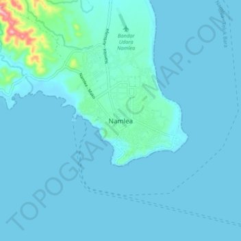 Mapa topográfico Namlea, altitud, relieve