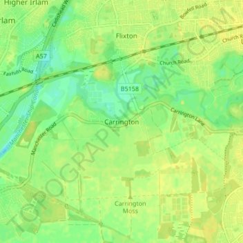 Mapa topográfico Carrington, altitud, relieve