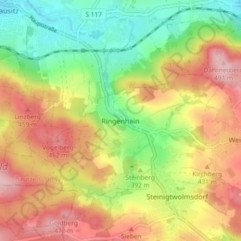 Mapa topográfico Ringenhain, altitud, relieve