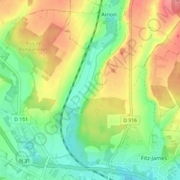 Mapa topográfico Le Haras-de-Fitz-James, altitud, relieve