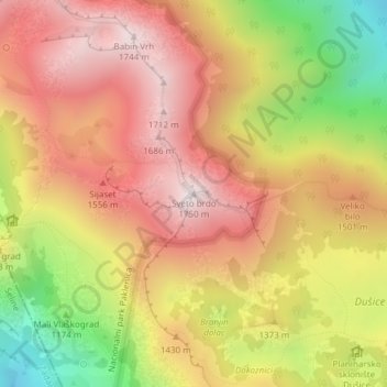 Mapa topográfico Sveto brdo, altitud, relieve