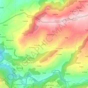 Mapa topográfico A Pena, altitud, relieve