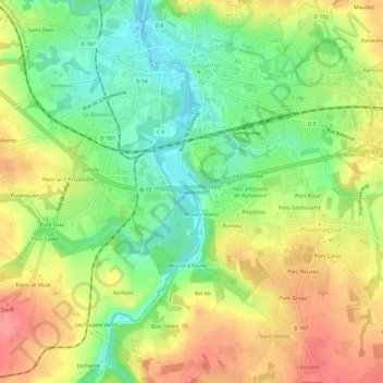 Mapa topográfico Roudedou, altitud, relieve