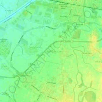 Mapa topográfico Via del Pino, altitud, relieve