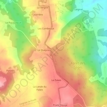 Mapa topográfico Forêt Des Loges, altitud, relieve