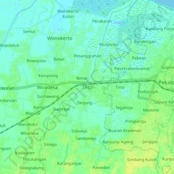 Mapa topográfico Tirto, altitud, relieve
