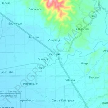 Mapa topográfico Libungan, altitud, relieve