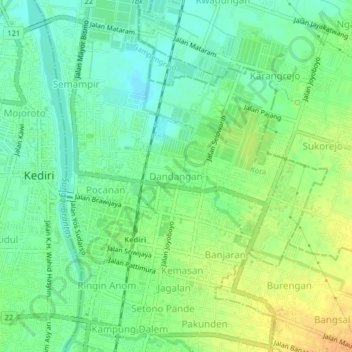 Mapa topográfico Dandangan, altitud, relieve