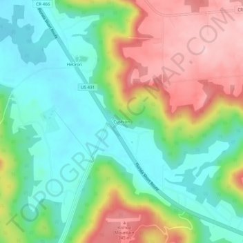 Mapa topográfico Cushion, altitud, relieve