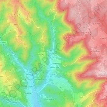 Mapa topográfico Le Coudert, altitud, relieve