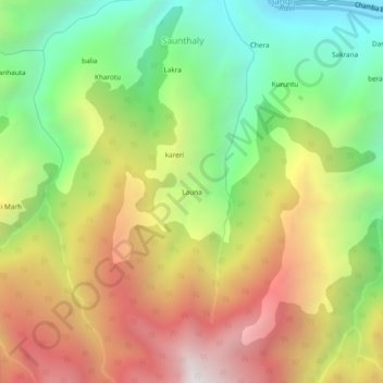 Mapa topográfico Launa, altitud, relieve