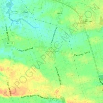 Mapa topográfico Pombiray, altitud, relieve