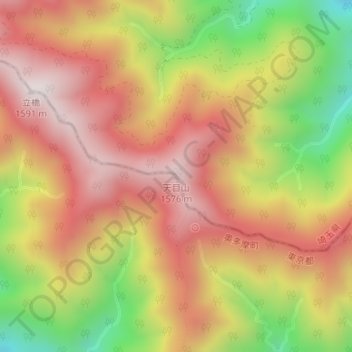 Mapa topográfico Mt. Tenmoku, altitud, relieve